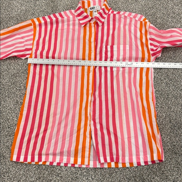 Beach Riot Pink Orange Striped Beach Resortwear Button Down Cover Up Shirt Sz PL - Picture 11 of 11